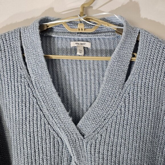 NWT Nine West Sweater Womens XXL Blue V Neck Twist Front Knit Pullover Preppy - Picture 9 of 11